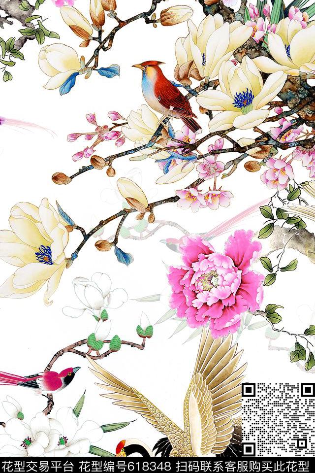 民族风中国风工笔画数码印花华亿平台下载（图片编号: 618348） - 瓦栏（Walan）