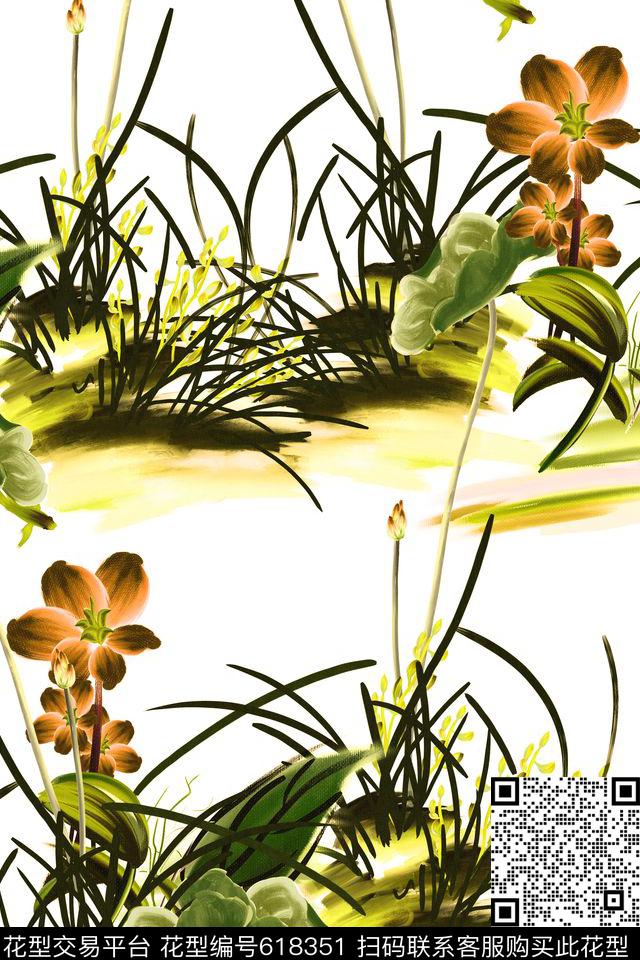 手绘时尚女装抽象油画数码印花华亿平台下载（图片编号: 618351） - 瓦栏（Walan）