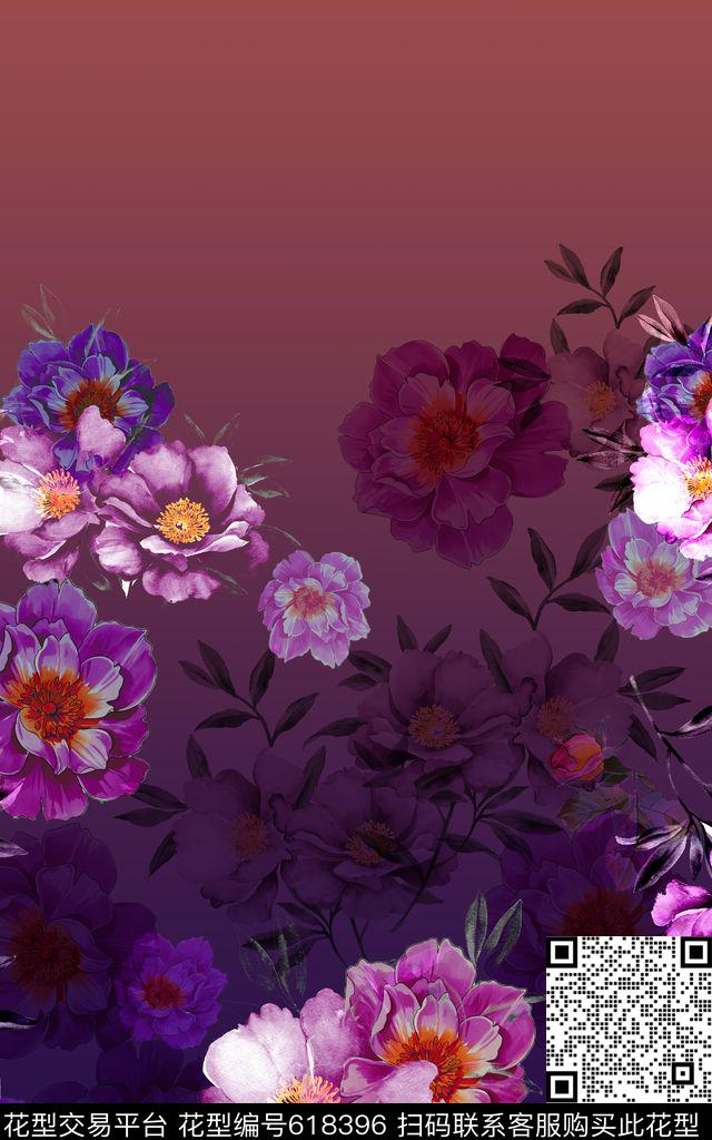 花朵花卉清爽型数码印花华亿平台下载（图片编号: 618396） - 瓦栏（Walan）