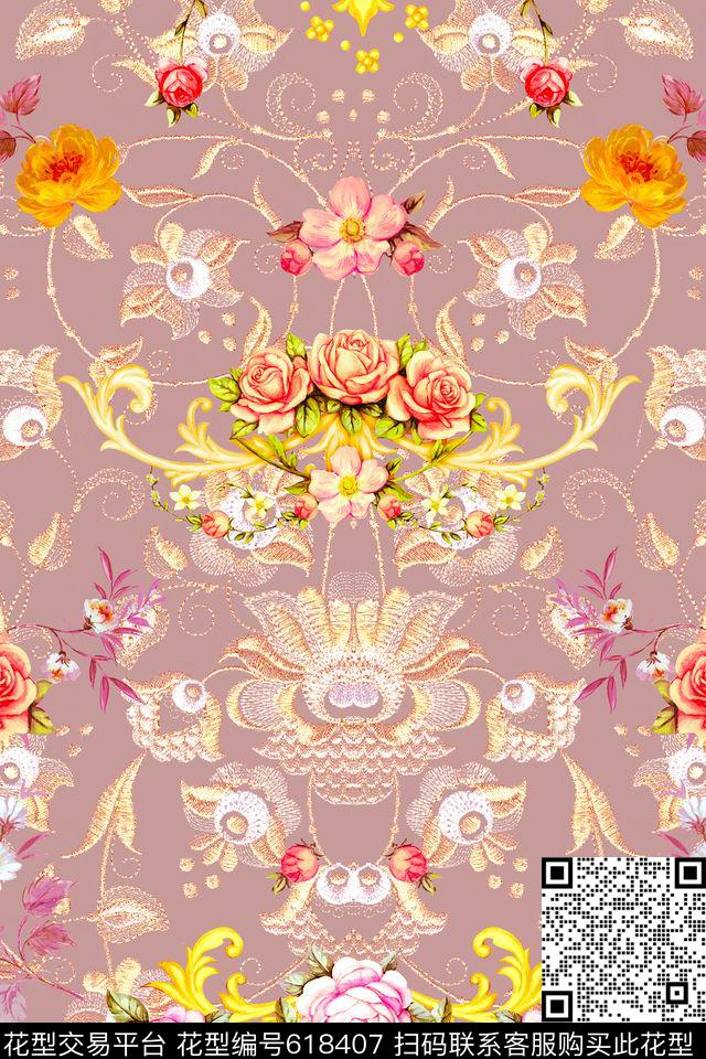 刺绣绣花油画花卉定位数码印花华亿平台下载（图片编号: 618407） - 瓦栏（Walan）