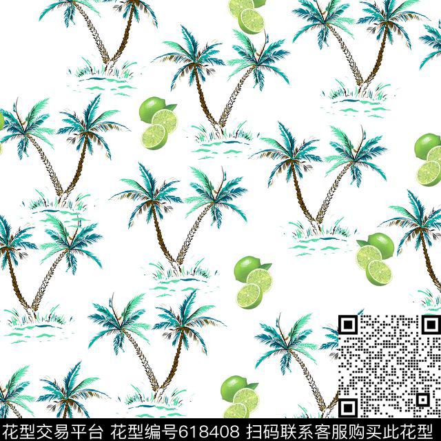 棕榈叶热带椰树数码印花华亿平台下载（图片编号: 618408） - 瓦栏（Walan）