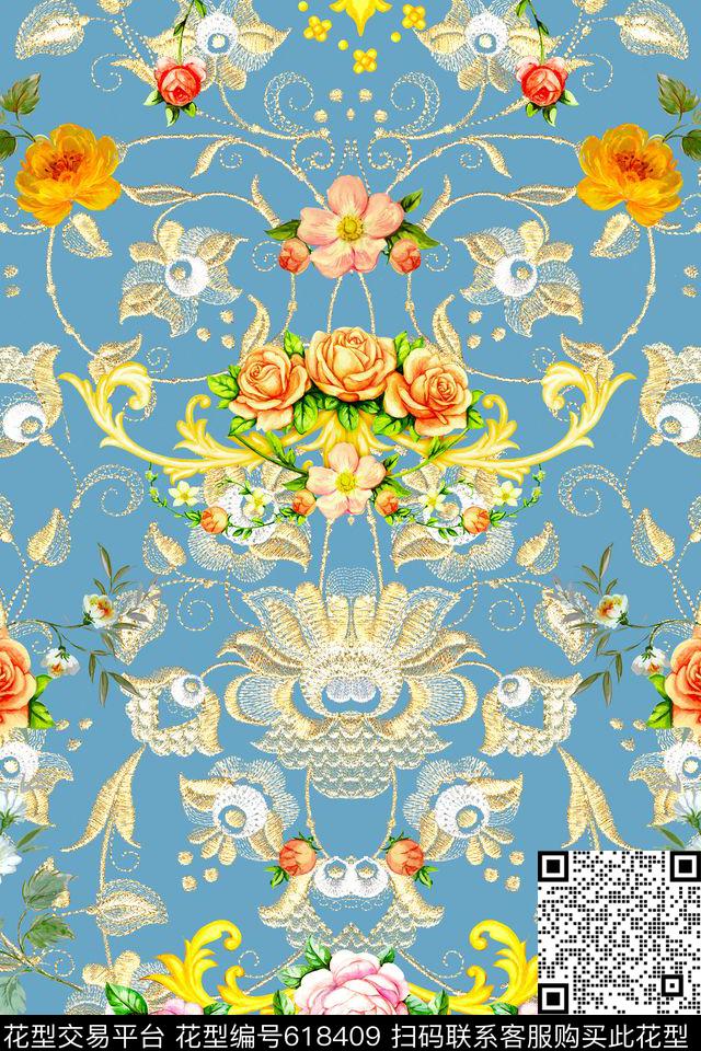 刺绣绣花油画花卉定位数码印花华亿平台下载（图片编号: 618409） - 瓦栏（Walan）