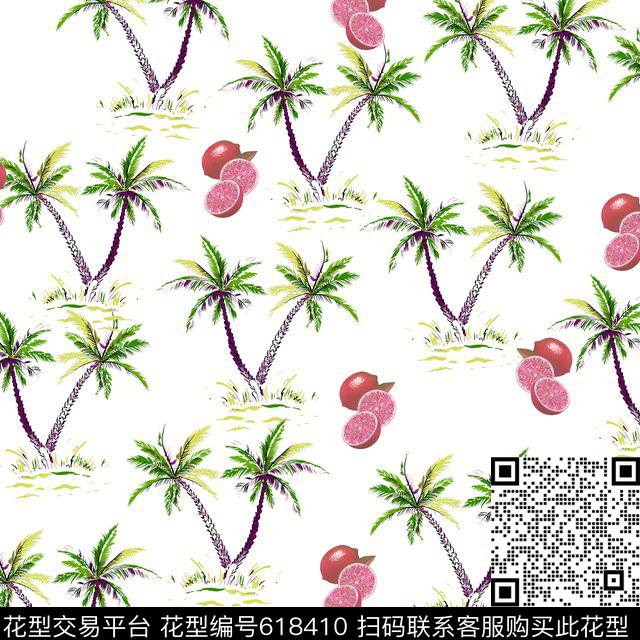 棕榈叶热带椰树数码印花华亿平台下载（图片编号: 618410） - 瓦栏（Walan）