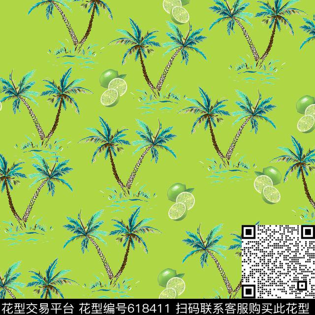 棕榈叶热带椰树数码印花华亿平台下载（图片编号: 618411） - 瓦栏（Walan）