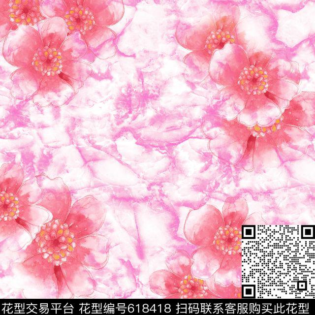 大花花卉花朵数码印花华亿平台下载（图片编号: 618418） - 瓦栏（Walan）