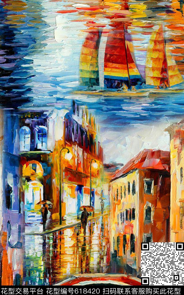 油画粗笔大厦数码印花华亿平台下载（图片编号: 618420） - 瓦栏（Walan）