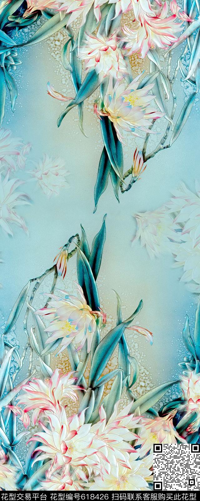 玻璃花花卉定位数码印花华亿平台下载（图片编号: 618426） - 瓦栏（Walan）