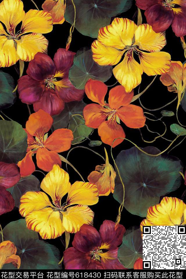 时尚花朵复古花卉数码印花华亿平台下载（图片编号: 618430） - 瓦栏（Walan）