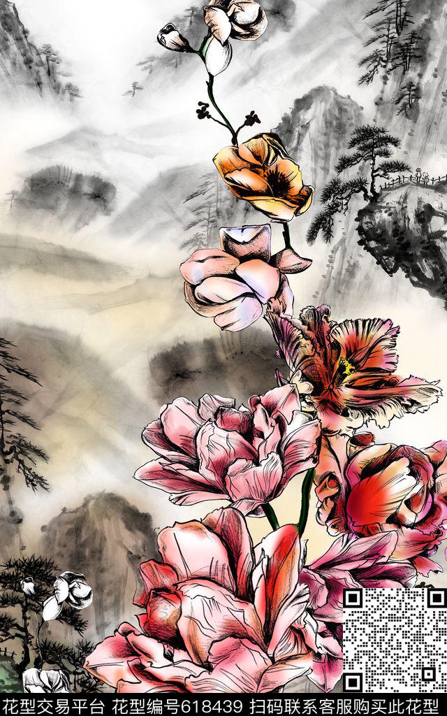 MAX-中老年真丝女装国画山水画数码印花华亿平台下载（图片编号: 618439） - 瓦栏（Walan）