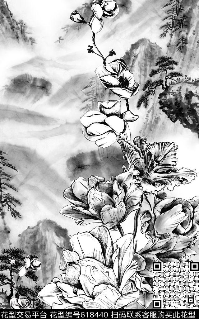 MAX-中老年真丝女装国画山水画数码印花华亿平台下载（图片编号: 618440） - 瓦栏（Walan）
