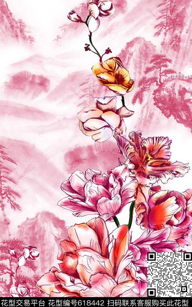 MAX-中老年真丝女装国画山水画数码印花华亿平台下载（图片编号: 618442） - 瓦栏（Walan）