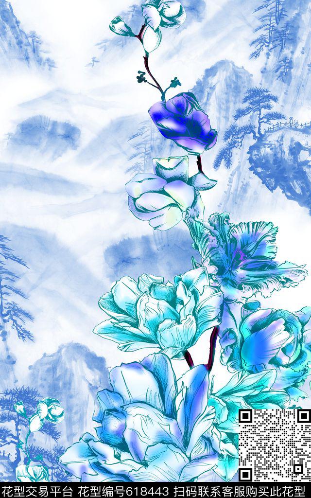 MAX-中老年真丝女装国画山水画数码印花华亿平台下载（图片编号: 618443） - 瓦栏（Walan）