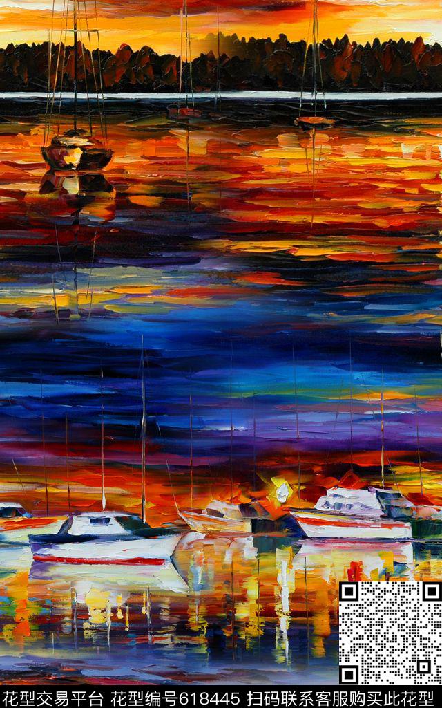 帆船船油画数码印花华亿平台下载（图片编号: 618445） - 瓦栏（Walan）