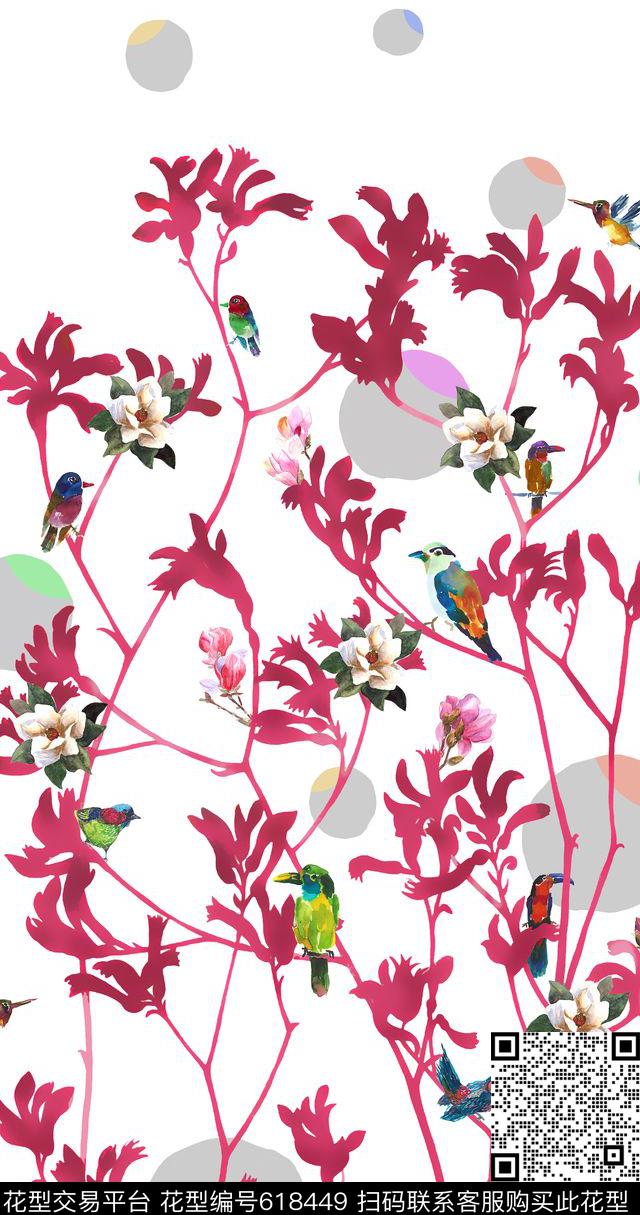 定位手绘花鸟数码印花华亿平台下载（图片编号: 618449） - 瓦栏（Walan）