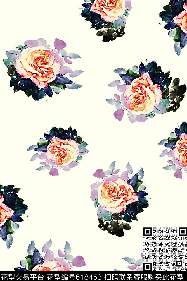 流行花卉水彩数码印花华亿平台下载（图片编号: 618453） - 瓦栏（Walan）