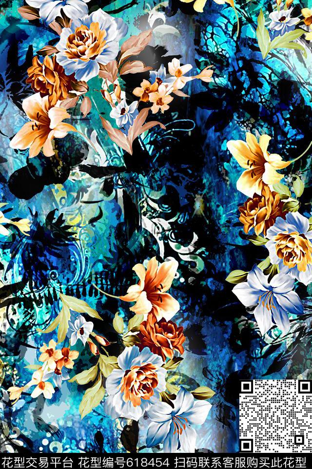 流行乱花花卉数码印花华亿平台下载（图片编号: 618454） - 瓦栏（Walan）