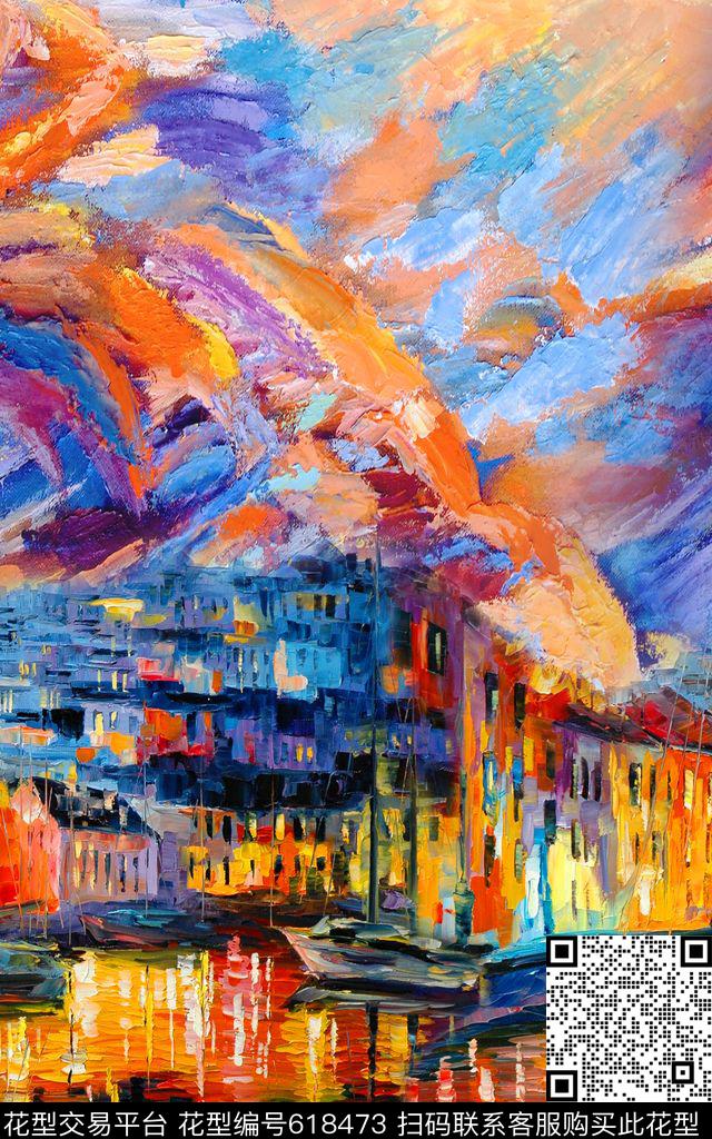 油画粗笔大厦数码印花华亿平台下载（图片编号: 618473） - 瓦栏（Walan）
