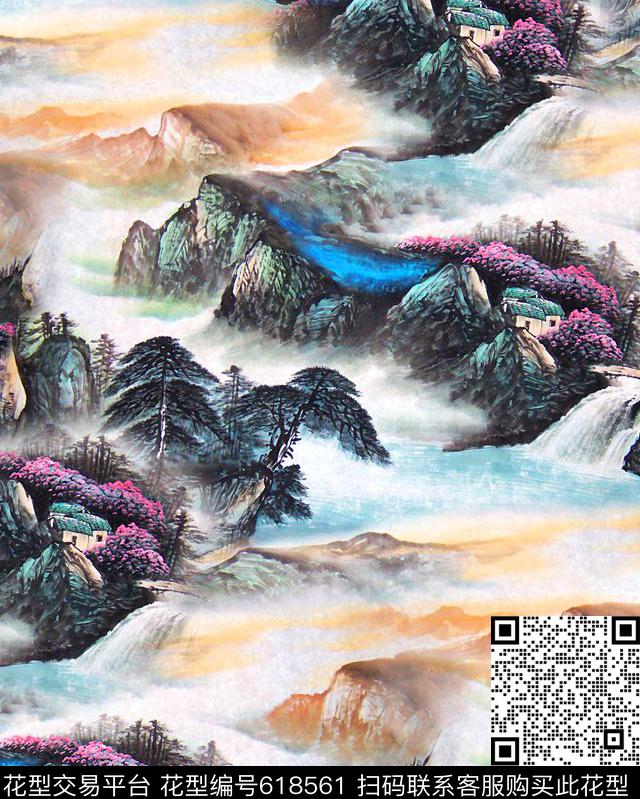 抽象几何清爽梦幻艺术平底立体手绘满版最新高清数码蕾丝民族中国风绣花珠宝肌理时尚潮

流大牌复古欧美风山水画水墨画数码印花华亿平台下载（图片编号: 618561） - 瓦栏（Walan）