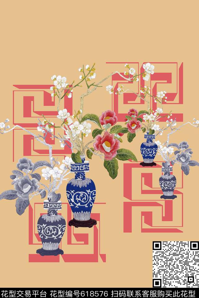 民族风图案中国风图案鸟昆虫图案数码印花华亿平台下载（图片编号: 618576） - 瓦栏（Walan）