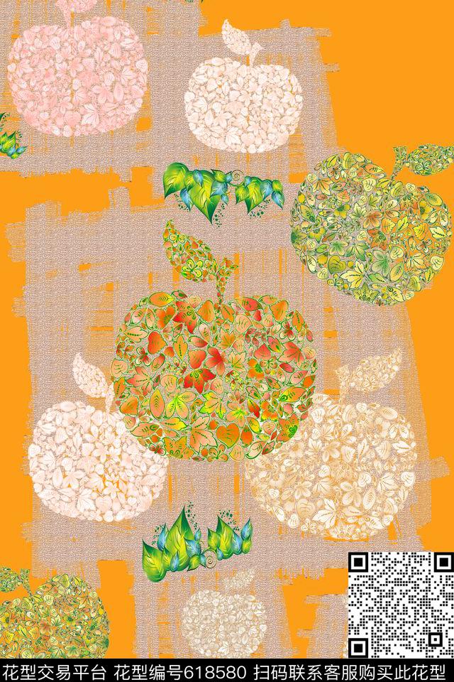 水彩笔触抽象图案苹果组合印花华亿平台下载（图片编号: 618580） - 瓦栏（Walan）