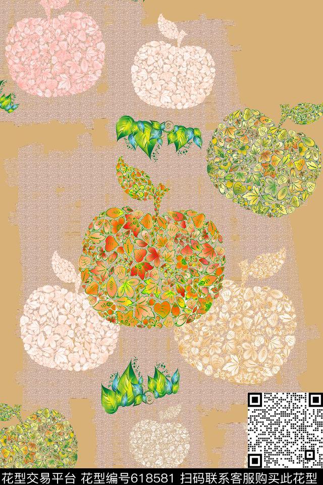 水彩笔触抽象图案苹果组合印花华亿平台下载（图片编号: 618581） - 瓦栏（Walan）