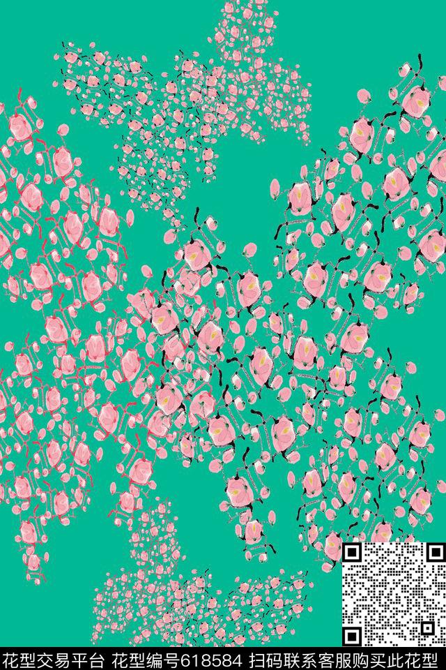 花朵花卉抽象图案数码印花华亿平台下载（图片编号: 618584） - 瓦栏（Walan）