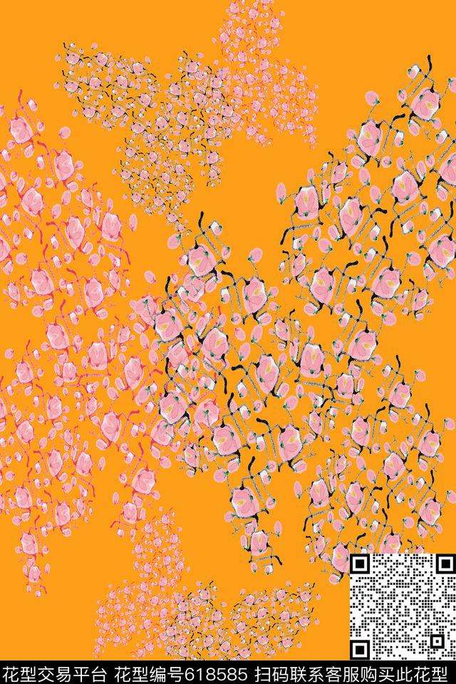 花朵花卉抽象图案数码印花华亿平台下载（图片编号: 618585） - 瓦栏（Walan）