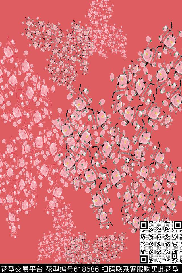 花朵花卉抽象图案数码印花华亿平台下载（图片编号: 618586） - 瓦栏（Walan）