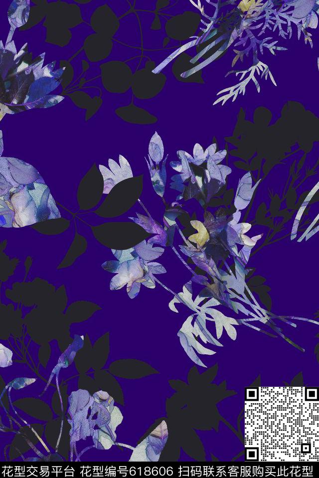 手绘花卉韩版花卉乱花数码印花华亿平台下载（图片编号: 618606） - 瓦栏（Walan）