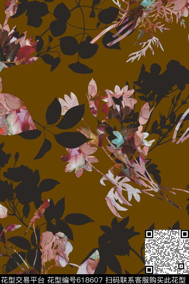 手绘花卉韩版花卉乱花数码印花华亿平台下载（图片编号: 618607） - 瓦栏（Walan）