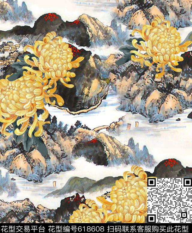 抽象几何清爽梦幻艺术平底立体手绘满版最新高清数码蕾丝民族中国风绣花珠宝肌理时尚潮

流大牌复古欧美风水黑山水画菊花数码印花华亿平台下载（图片编号: 618608） - 瓦栏（Walan）