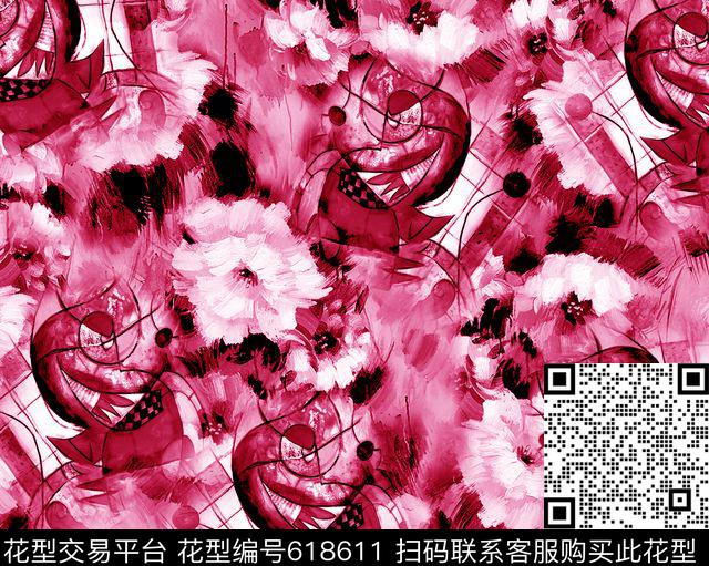 抽象花数码印花华亿平台下载（图片编号: 618611） - 瓦栏（Walan）