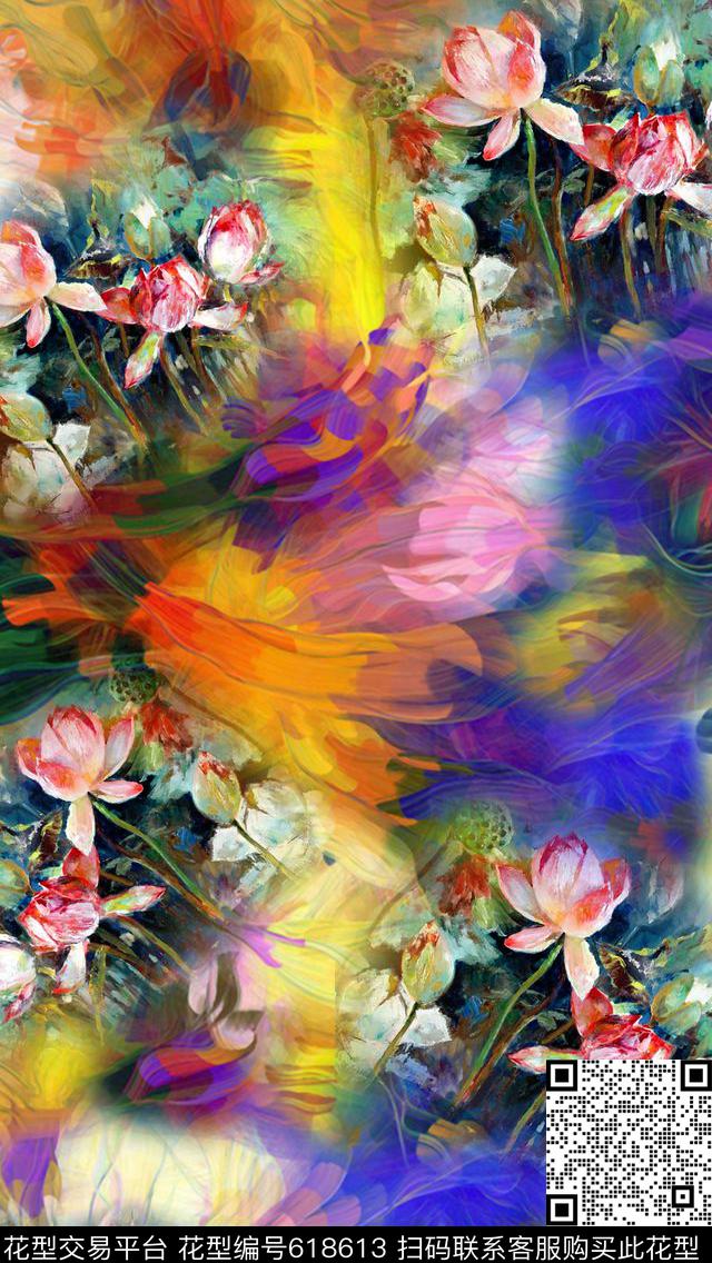抽象荷花数码印花华亿平台下载（图片编号: 618613） - 瓦栏（Walan）