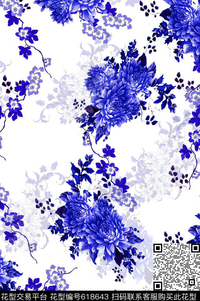 风景景观中国风花卉数码印花华亿平台下载（图片编号: 618643） - 瓦栏（Walan）