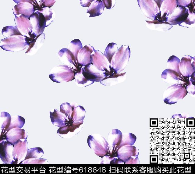 花朵水墨风格花手绘花数码印花华亿平台下载（图片编号: 618648） - 瓦栏（Walan）