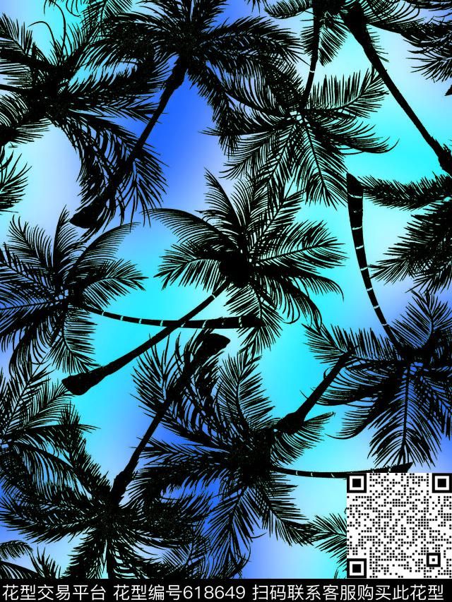椰树热带风情休闲时尚数码印花华亿平台下载（图片编号: 618649） - 瓦栏（Walan）