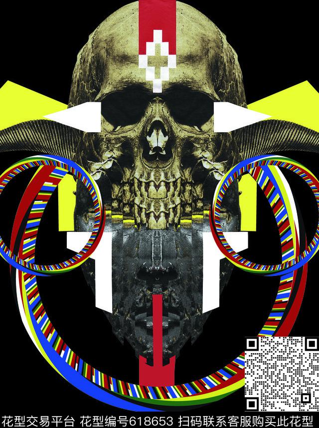 个性骷髅头流行时尚数码印花华亿平台下载（图片编号: 618653） - 瓦栏（Walan）