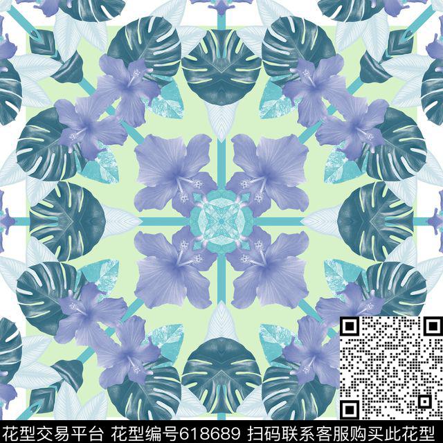 花卉对称休闲数码印花华亿平台下载（图片编号: 618689） - 瓦栏（Walan）