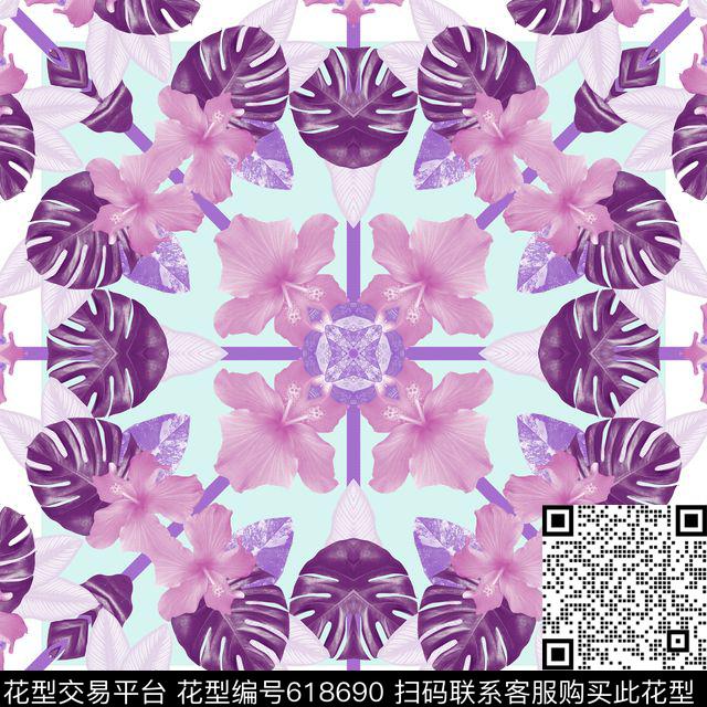 花卉对称休闲数码印花华亿平台下载（图片编号: 618690） - 瓦栏（Walan）