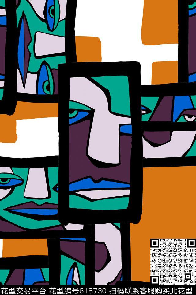 抽象印象派色块拼接传统印花华亿平台下载（图片编号: 618730） - 瓦栏（Walan）
