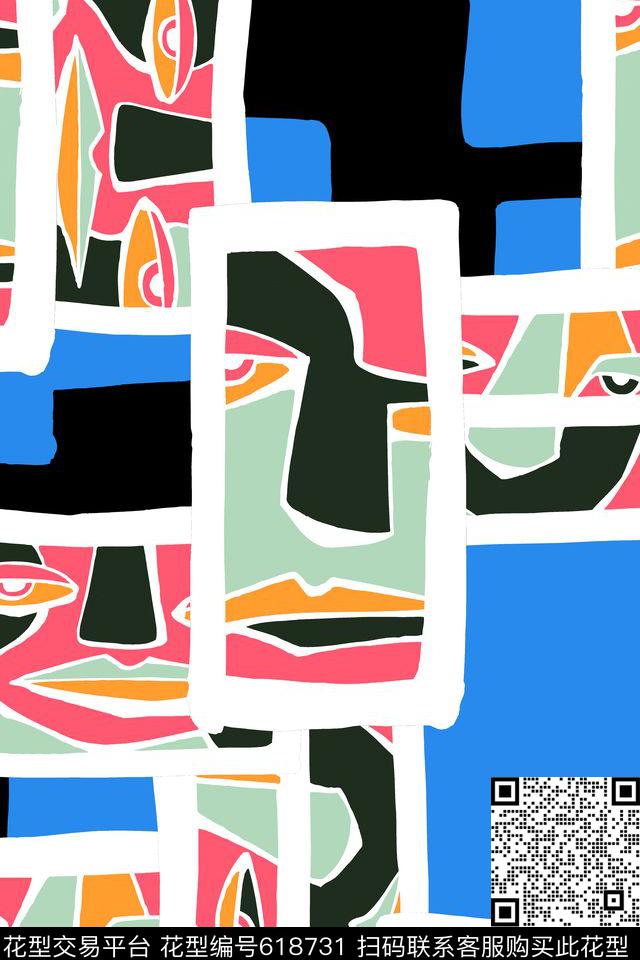 抽象印象派色块拼接传统印花华亿平台下载（图片编号: 618731） - 瓦栏（Walan）