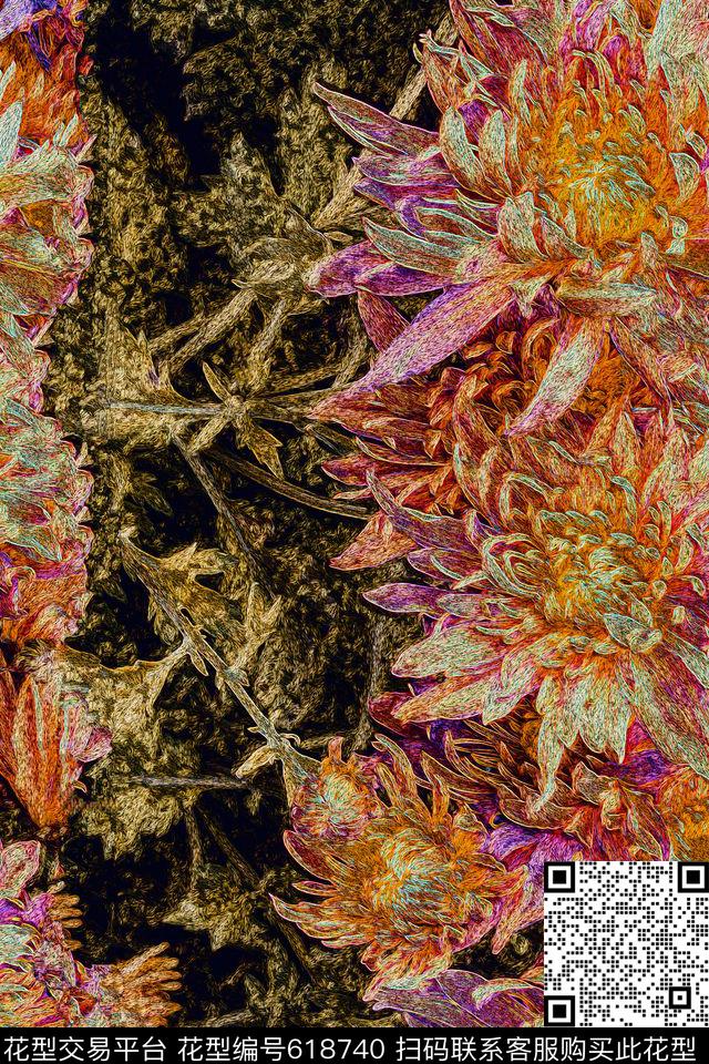 时尚雏菊花朵数码印花华亿平台下载（图片编号: 618740） - 瓦栏（Walan）