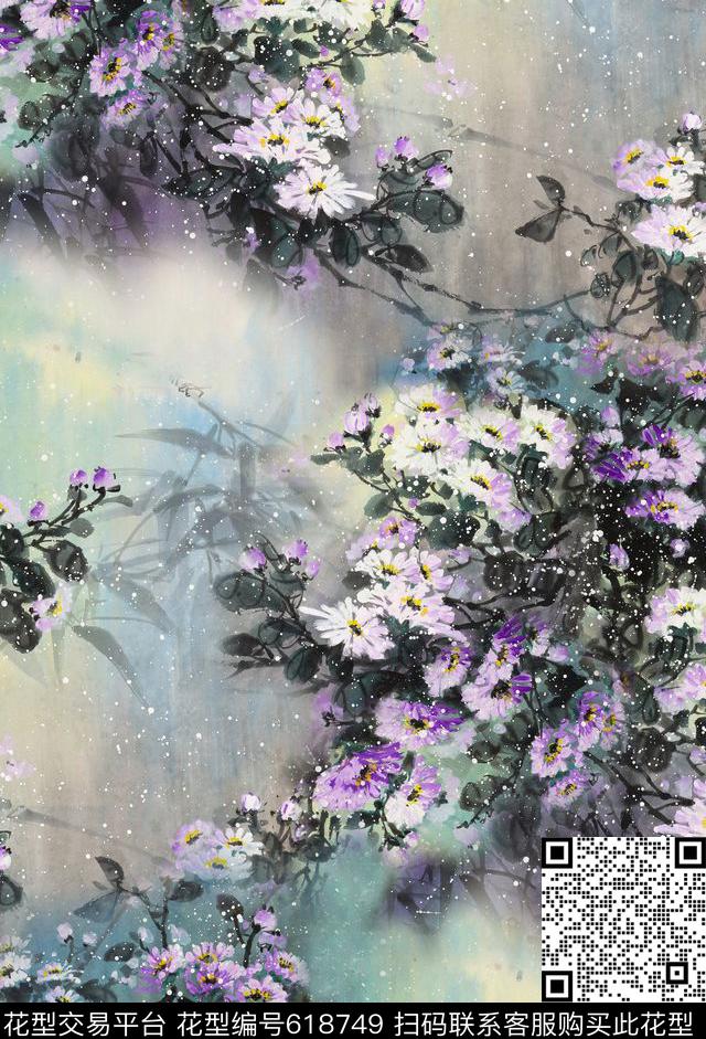 旗袍满版小花数码印花华亿平台下载（图片编号: 618749） - 瓦栏（Walan）