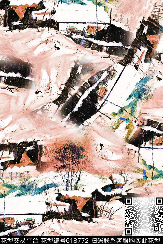 古镇风景数码印花华亿平台下载（图片编号: 618772） - 瓦栏（Walan）