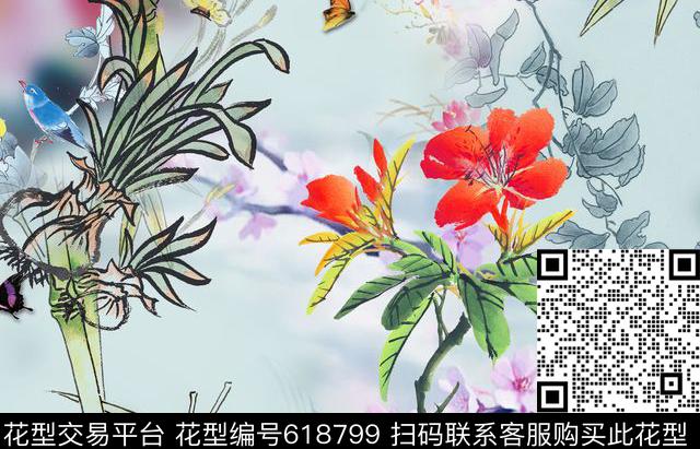 旗袍中国风手绘数码印花华亿平台下载（图片编号: 618799） - 瓦栏（Walan）