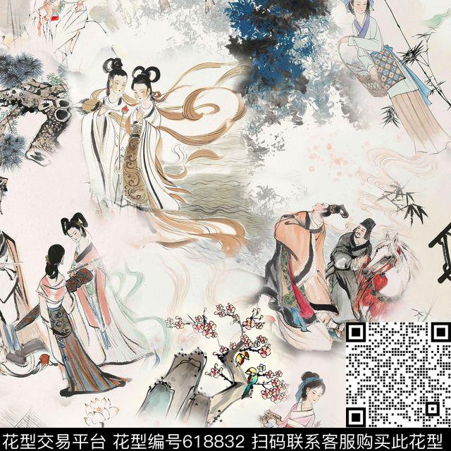 此华亿平台为1/2跳接国画民族风数码印花华亿平台下载（图片编号: 618832） - 瓦栏（Walan）
