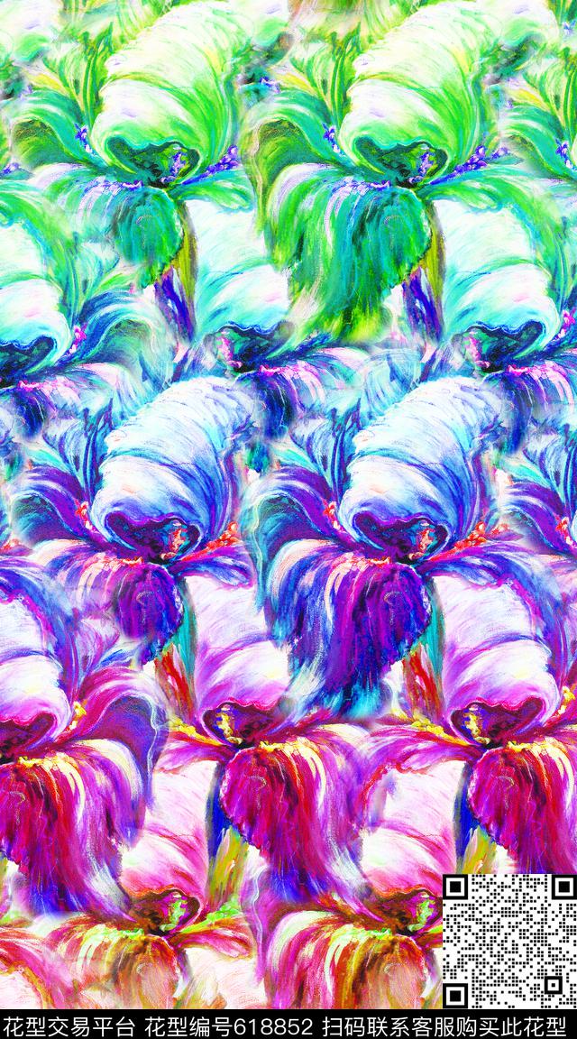 大笔触油画花卉数码印花华亿平台下载（图片编号: 618852） - 瓦栏（Walan）
