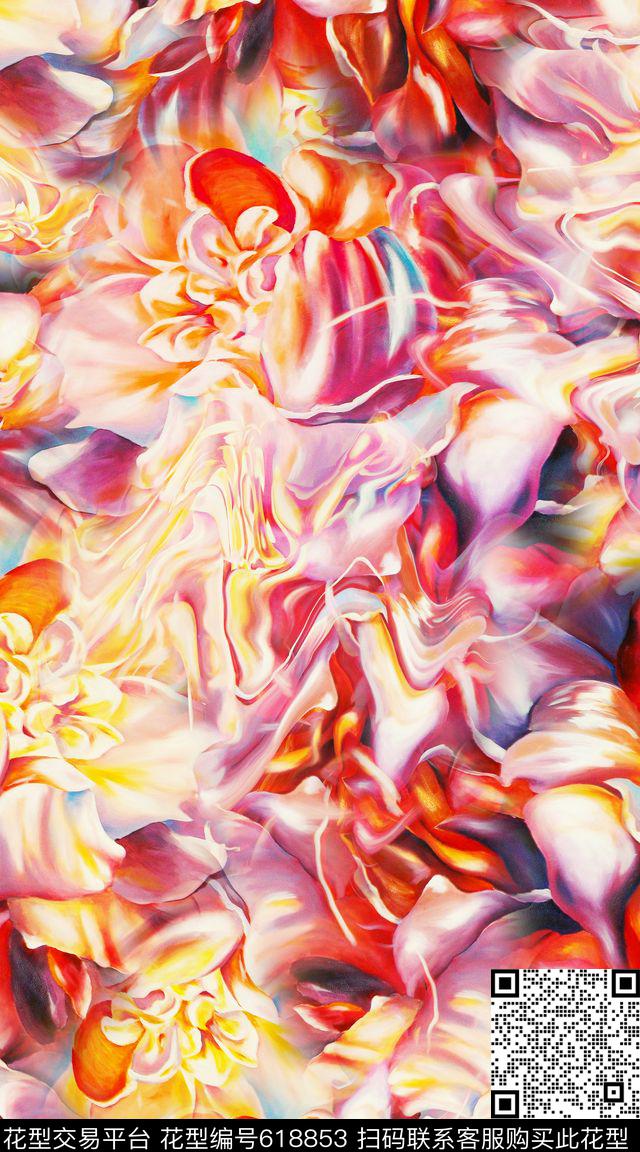 油画花卉大笔触数码印花华亿平台下载（图片编号: 618853） - 瓦栏（Walan）