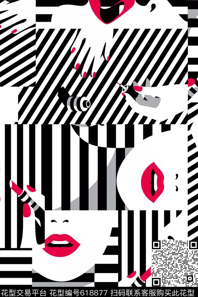 线条抽象趣味传统印花华亿平台下载（图片编号: 618877） - 瓦栏（Walan）