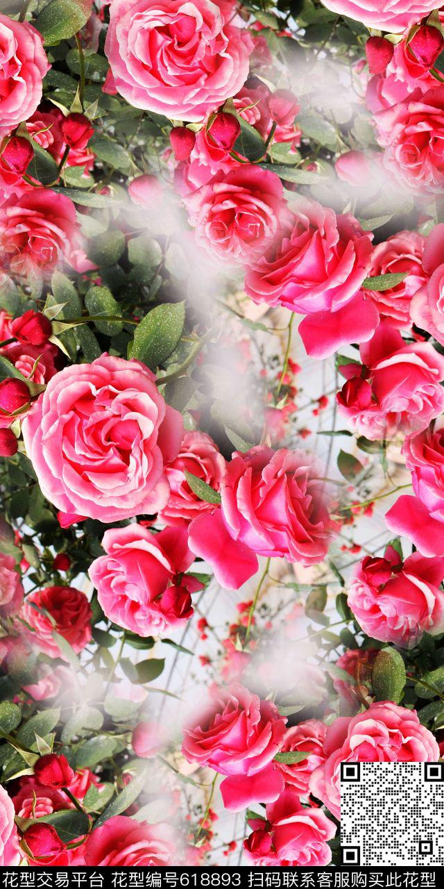 清爽大气玫瑰数码印花华亿平台下载（图片编号: 618893） - 瓦栏（Walan）